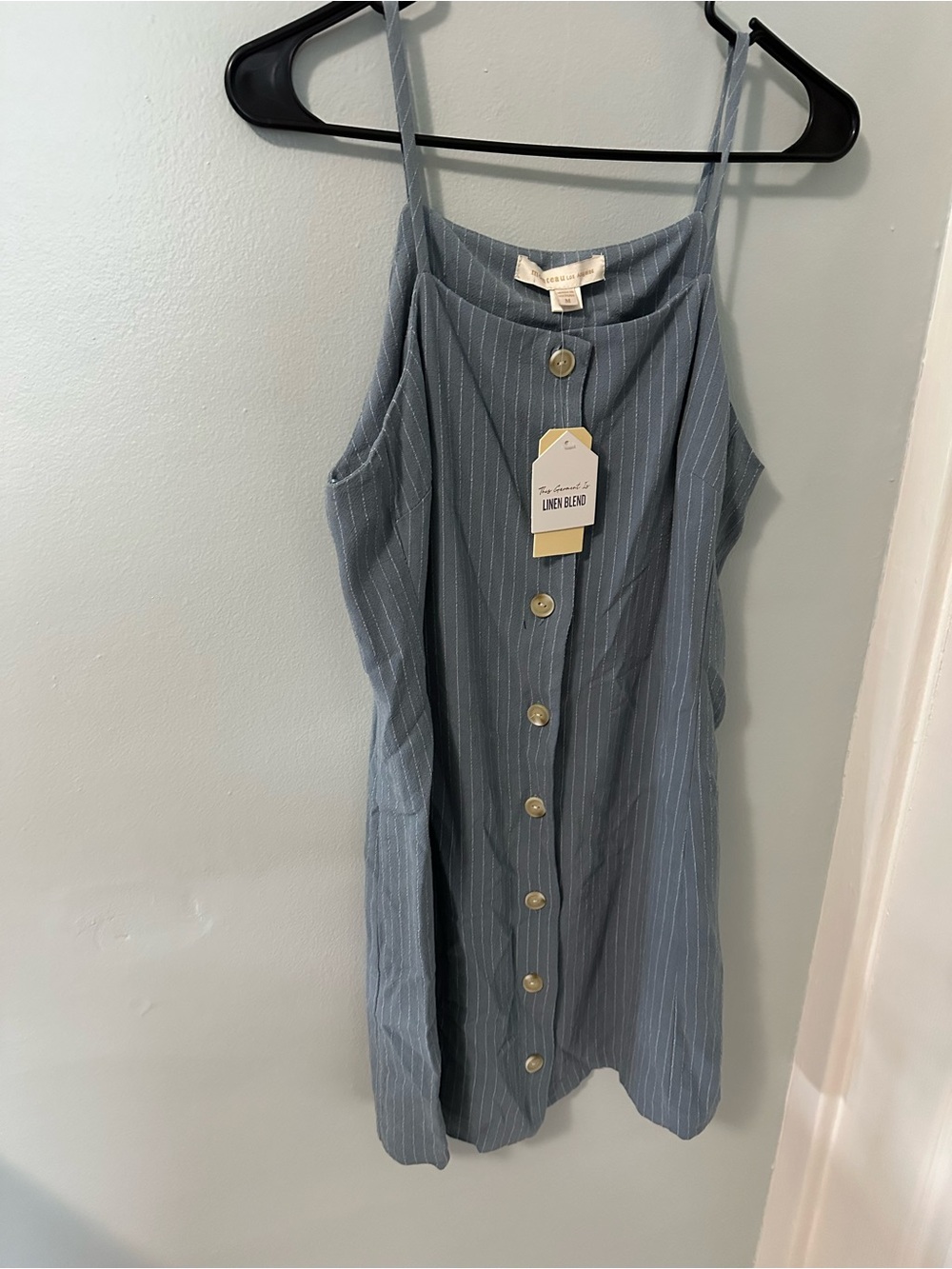 Monteau Blue Pinstripe Button-Front Mini Dress